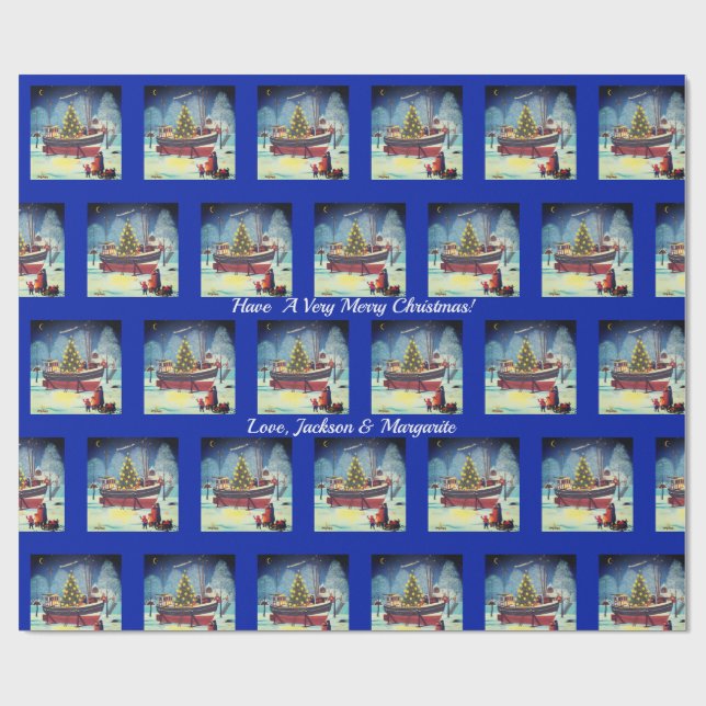 Christmas Boat With Lights and Snow Wrapping Paper (Flat)