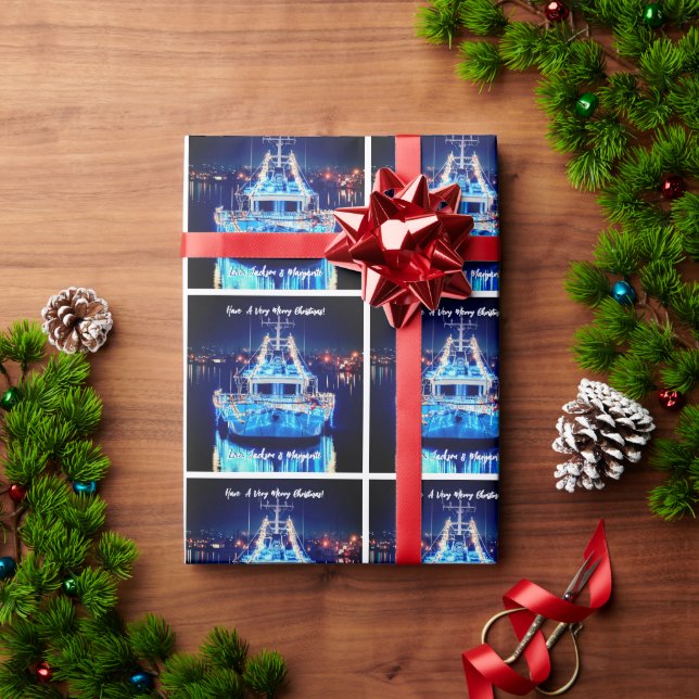 Christmas Boat With White Lights Wrapping Paper (Holiday Gift)