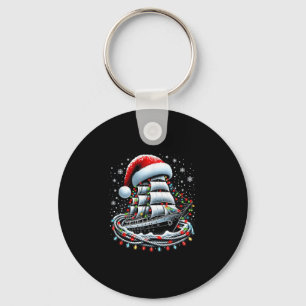 Christmas Boating Sailing Cruise Boat Surrounded B Key Ring