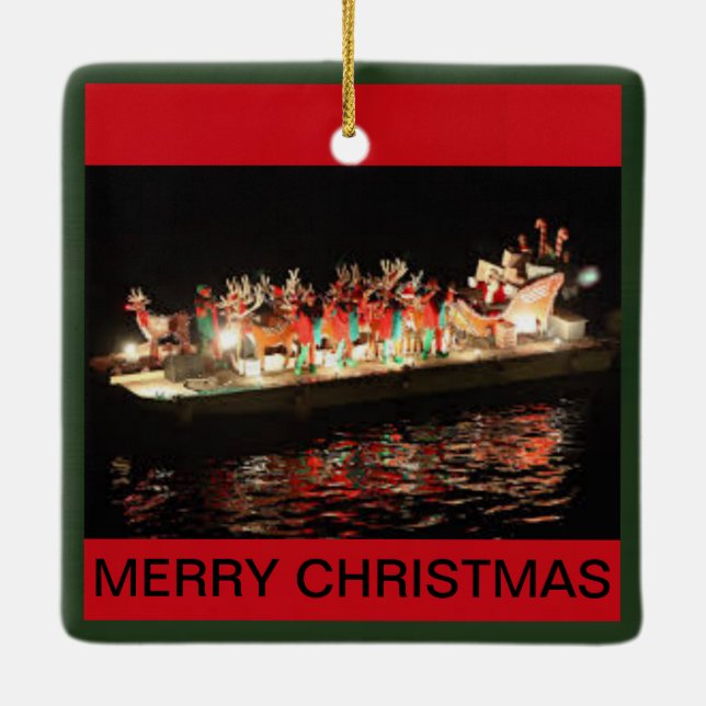 Christmas Boats on a Christmas Ceramic Ornament (Back)