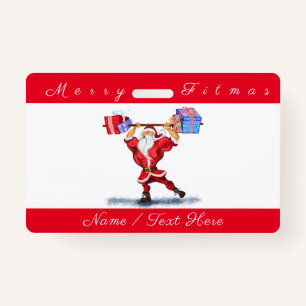 Christmas Bodybuilder Santa Personalise Name Badge ID Badge