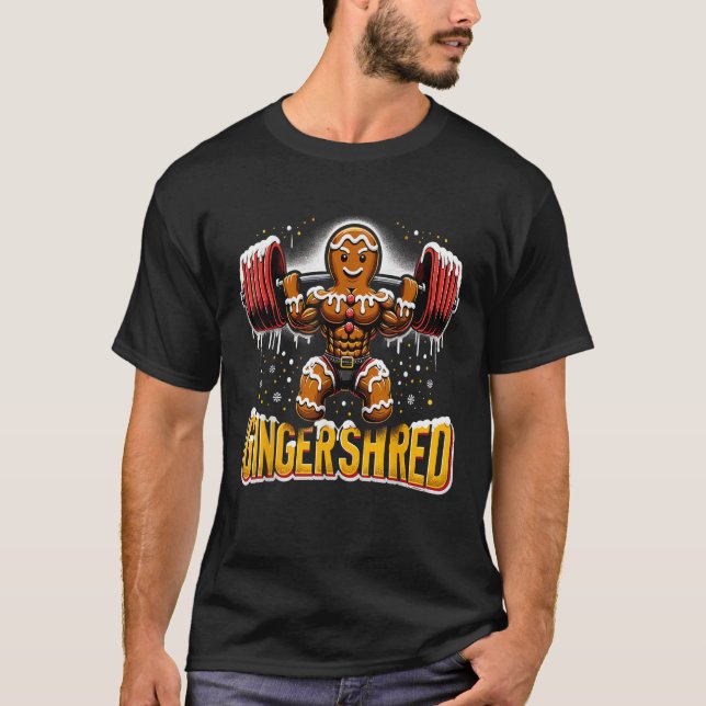 Christmas Bodybuilding Gingershred Funny Gingerbre T-Shirt (Front)
