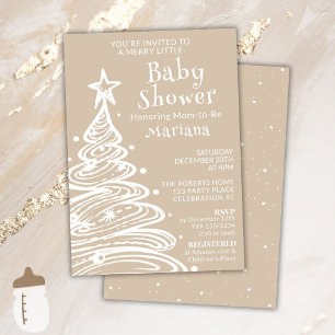 Christmas Boho Beige Gender Neutral Baby Shower Invitation
