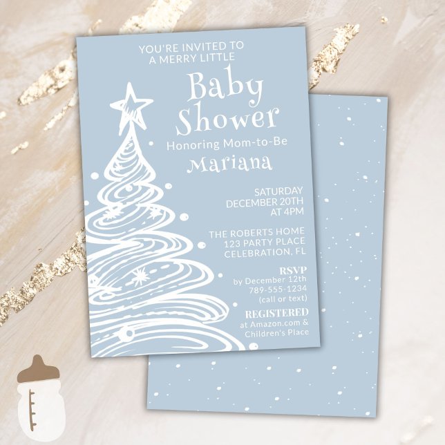 Christmas Boho Blue Boy Baby Shower Invitation (Creator Uploaded)