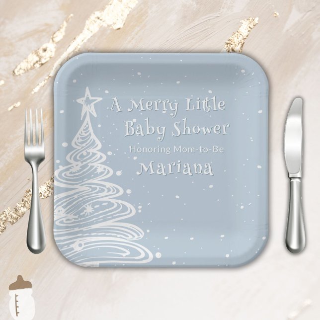 Christmas Boho Blue Boy Baby Shower Paper Plate (Creator Uploaded)