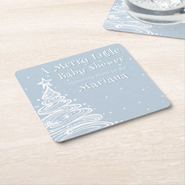 Christmas Boho Blue Boy Baby Shower Square Paper Coaster (Angled)