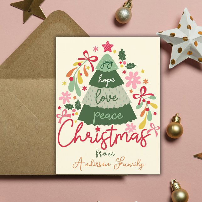 Christmas Boho Flowers Greetings Scandinavian Holiday Postcard (Creator Uploaded)