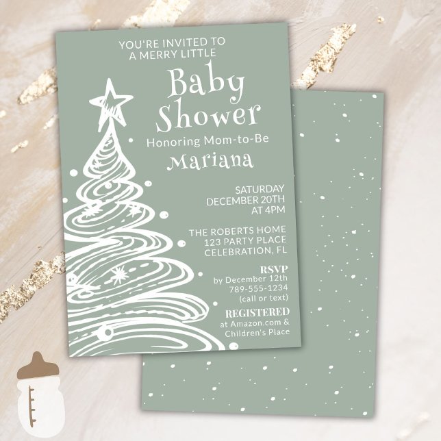 Christmas Boho Green Gender Neutral Baby Shower Invitation (Creator Uploaded)