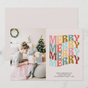 Christmas Boho Pastel Merry Wave Typography Photo Holiday Card