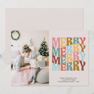 Christmas Boho Pastel Merry Wave Typography Photo Holiday Card