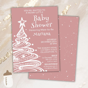 Christmas Boho Pink Girl Baby Shower Invitation
