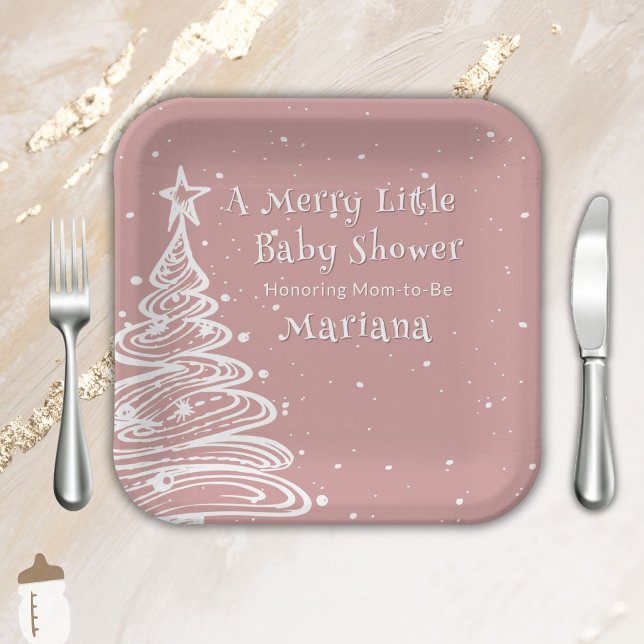 Christmas Boho Pink Girl Baby Shower Paper Plate (Creator Uploaded)