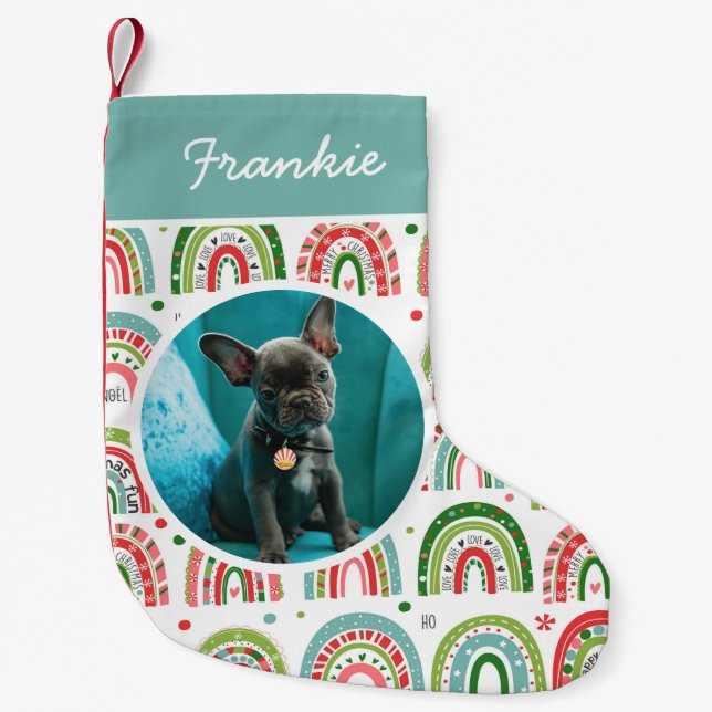 Christmas Boho Rainbow's Pet Photo Small Christmas Stocking (Front)