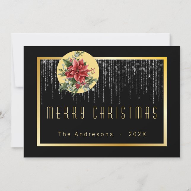 Christmas Bokeh Fairy Light Cool Gold Family Photo Invitation (Front)