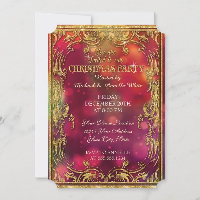 Christmas Bokeh Gold Glitter Sparkle Party Invites (Front)