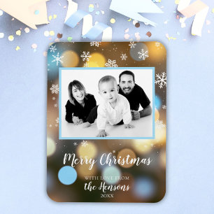 Christmas Bokeh Lights Personalizable Family Photo Magnet
