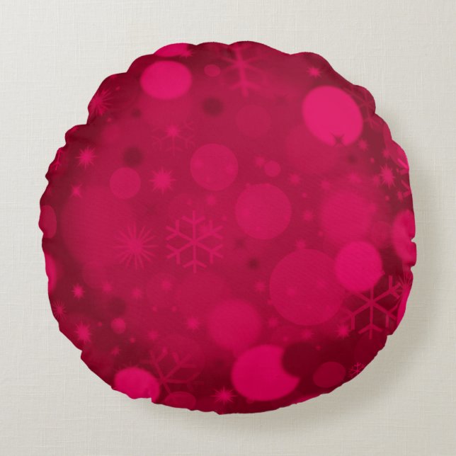 Christmas Bokeh, Rasp.Pink-ROUND THROW PILLOW (Front)