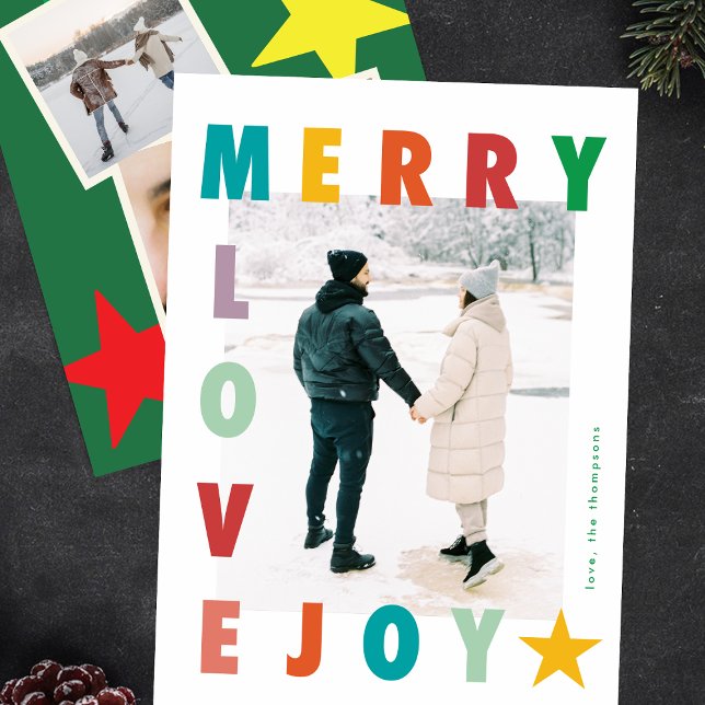 Christmas | BOLD Modern MERRY LOVE JOY multi photo Holiday Card (Creator Uploaded)