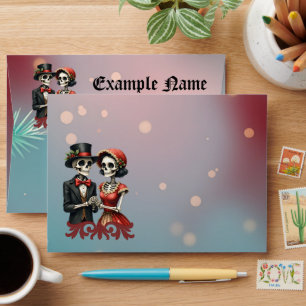 Christmas Bone Romance, A festive skeleton couple. Envelope