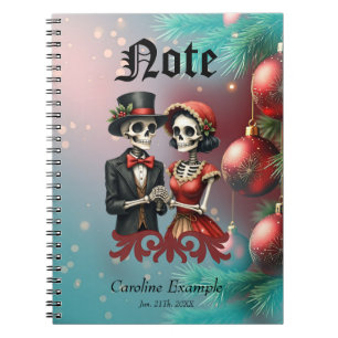 Christmas Bone Romance, A festive skeleton couple. Notebook