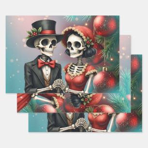 Christmas Bone Romance, A festive skeleton couple. Wrapping Paper Sheet