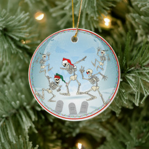 Christmas Bones in a Moonlit Snowy Graveyard Ceramic Tree Decoration