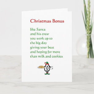 Christmas Bonus - a funny Christmas poem Holiday Card