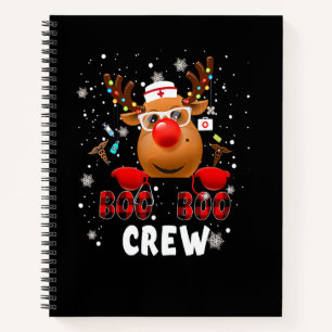Christmas Boo Boo Crew Reindeer Nurse Buffalo Plai Notebook