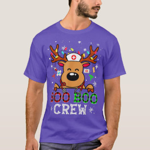 Christmas Boo Boo Crew Reindeer Nurse Buffalo Plai T-Shirt