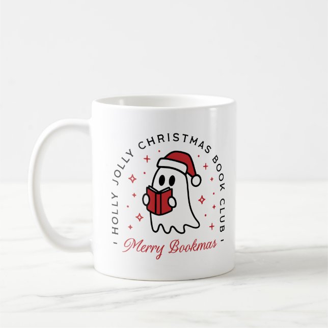 Christmas book club ghost merry bookmas preppy coffee mug (Left)