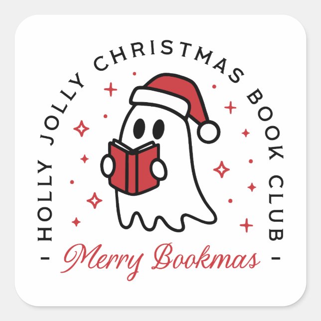 Christmas book club holly jolly reader square sticker (Front)