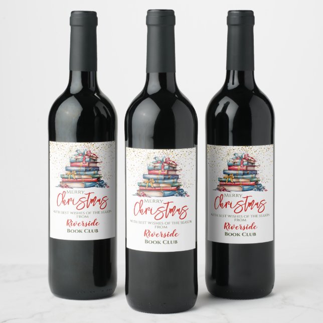 Christmas Book Club Library Wine Label (Bottles)
