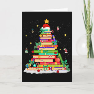 Christmas Book Library Tree Lights Funny Librarian Card