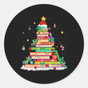 Christmas Book Library Tree Lights Funny Librarian Classic Round Sticker