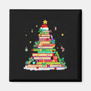 Christmas Book Library Tree Lights Funny Librarian Magnet