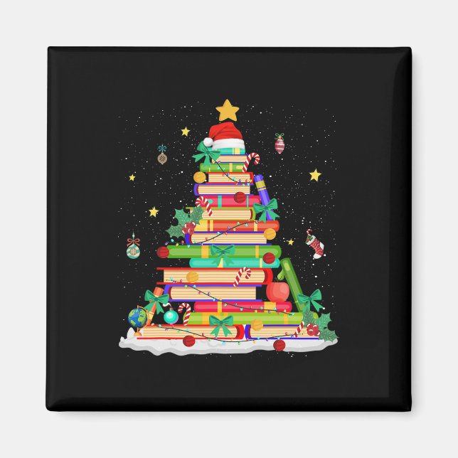 Christmas Book Library Tree Lights Funny Librarian Magnet (Front)