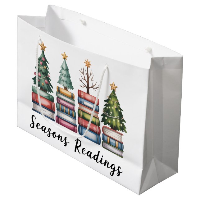 Christmas Book Lover Teacher Reading Season Xmas Large Gift Bag (Front Angled)