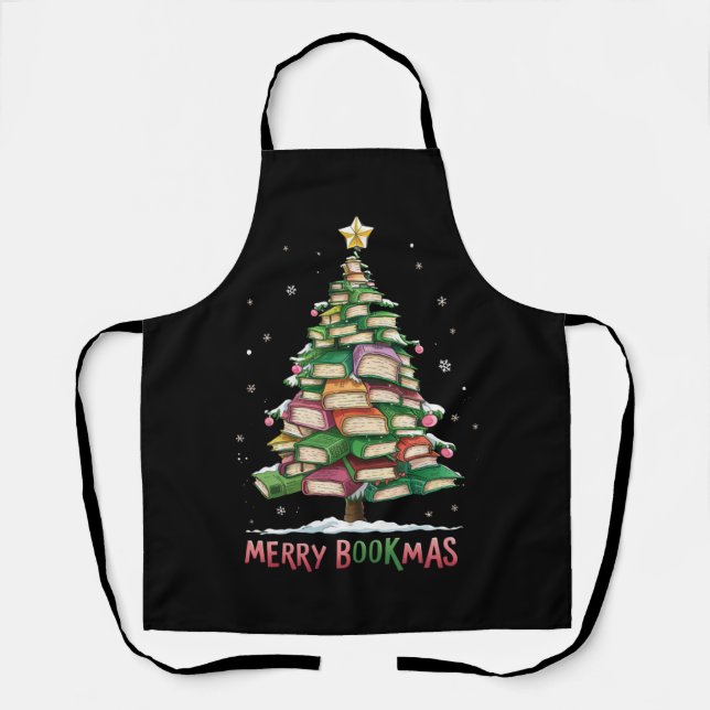 Christmas Book Lover Tree Librarian Merry Bookmas  Apron (Front)