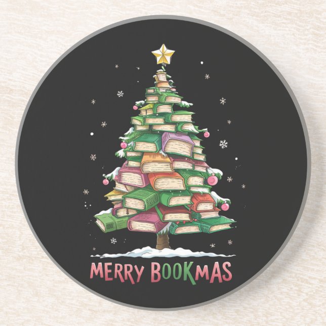 Christmas Book Lover Tree Librarian Merry Bookmas  Coaster (Front)
