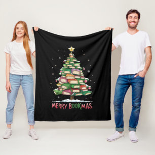 Christmas Book Lover Tree Librarian Merry Bookmas  Fleece Blanket