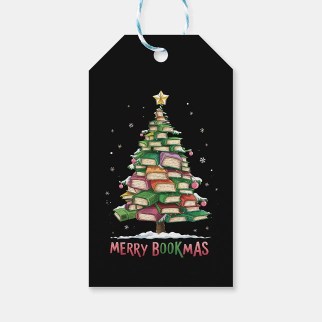 Christmas Book Lover Tree Librarian Merry Bookmas  Gift Tags (Back)