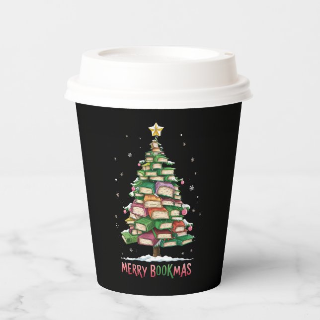 Christmas Book Lover Tree Librarian Merry Bookmas  Paper Cups (Front)