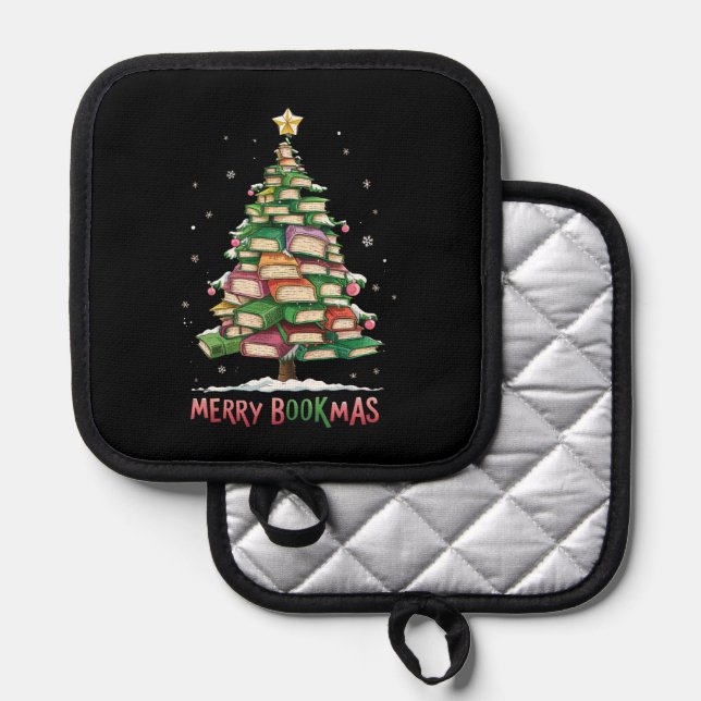 Christmas Book Lover Tree Librarian Merry Bookmas  Pot Holder (Front/Back)