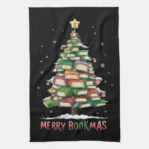 Christmas Book Lover Tree Librarian Merry Bookmas Tea Towel