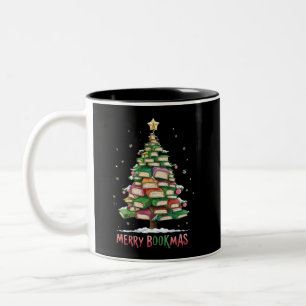 Christmas Book Lover Tree Librarian Merry Bookmas  Two-Tone Coffee Mug