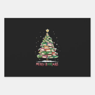 Christmas Book Lover Tree Librarian Merry Bookmas  Wrapping Paper Sheet