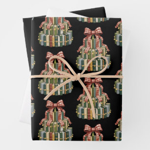 Christmas Book Tree Book Teacher Reading Bookish  Wrapping Paper Sheet