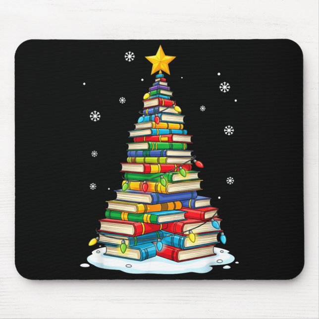 Christmas Book Tree Funny Librarians Books Lover  Mouse Mat (Front)