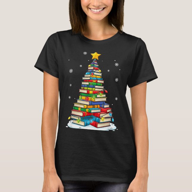 Christmas Book Tree Funny Librarians Books Lover  T-Shirt (Front)