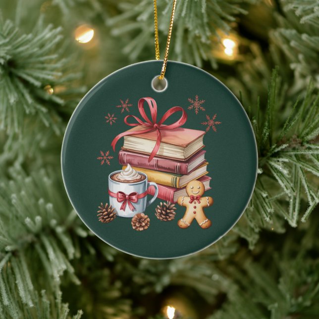 Christmas Books Gingerbread Books Cocoa Bookish Ceramic Tree Decoration (Tree)